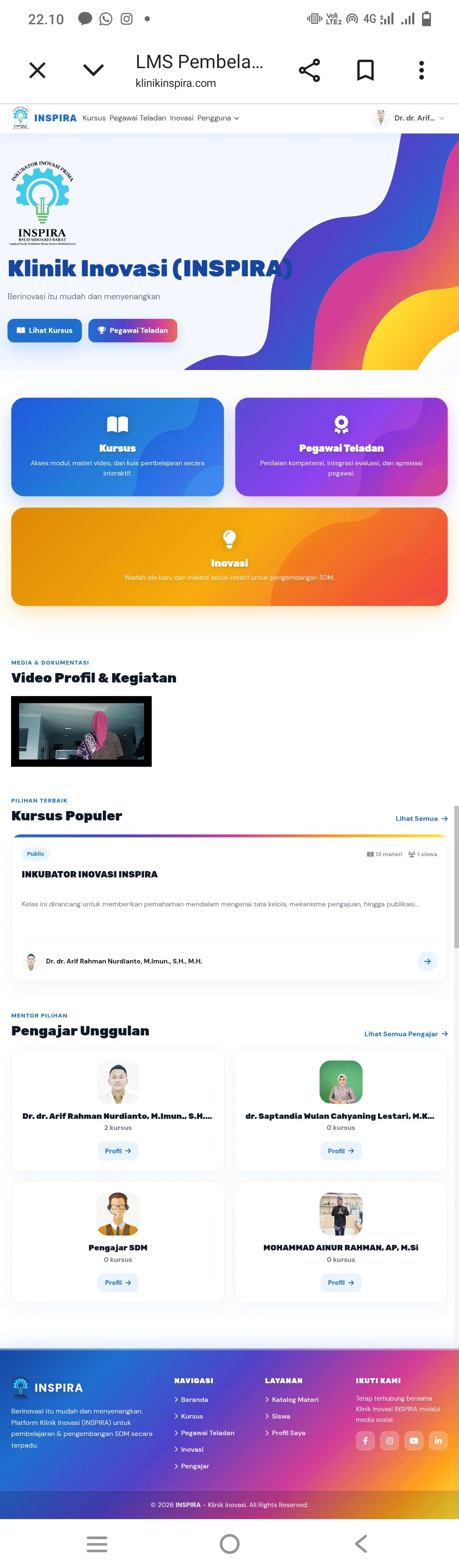 Tampilan Web dashboard klinikinspiracom 25 Agustus 2026.webp